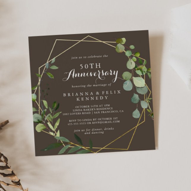 Geometric Gold Brown 50th Wedding Anniversary  Invitation (Creator Uploaded)