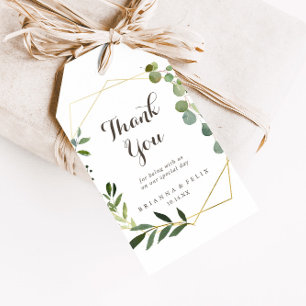 Geometric Gold Brown Green Wedding Thank You Gift Tags