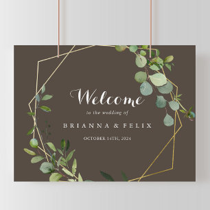 Geometric Gold Brown Green Wedding Welcome Sign