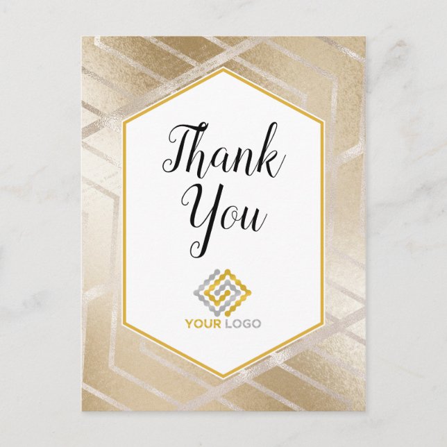 Geometric Gold Chevron Thank You Logo Business Postcard (Front)