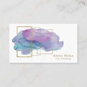 *~* Geometric Gold Chic Magenta Purple Watercolor Business Card