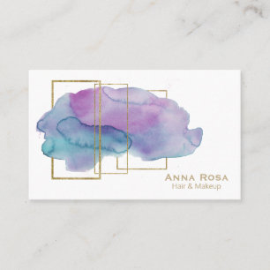 *~* Geometric Gold Chic Magenta Purple Watercolor Business Card