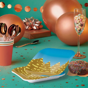 Geometric Gold Egyptian Pyramids Desert Landscape Paper Plate