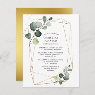 Geometric Gold Eucalyptus Bridal Shower Small Invitation
