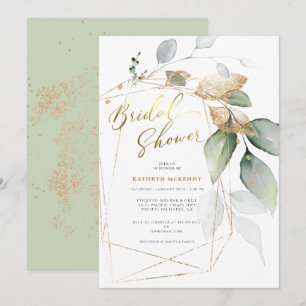 Geometric Gold Eucalyptus Greenery Bridal Shower I Invitation