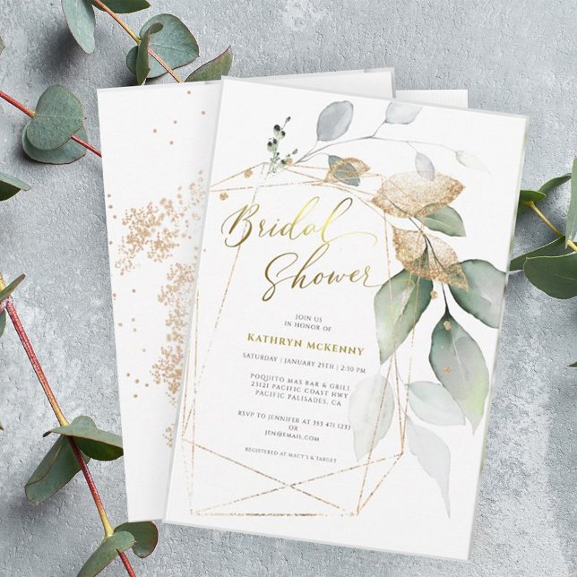 Geometric Gold Eucalyptus Greenery Bridal Shower Invitation (Creator Uploaded)
