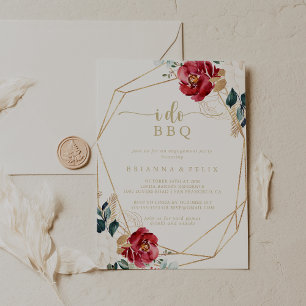 Geometric Gold Floral I Do BBQ Engagement Party Invitation