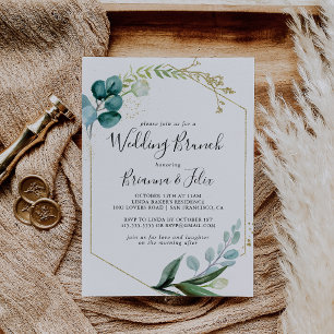 Geometric Gold Floral Tropical Wedding Brunch Invitation