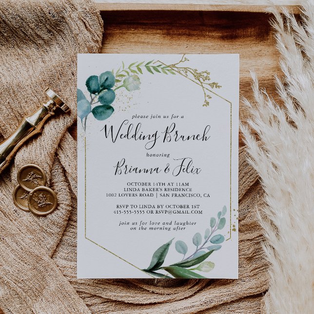 Geometric Gold Floral Tropical Wedding Brunch Invitation (Creator Uploaded)