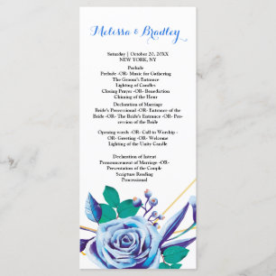 Geometric Gold Frame blue flora ceremony Program Programme