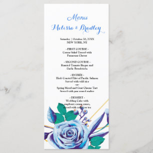 Geometric Gold Frame blue flora  Wedding Menu