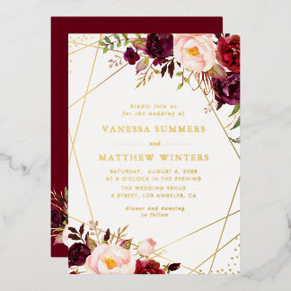 Geometric gold frame burgundy floral wedding
