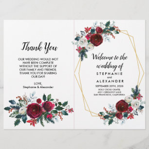 Geometric Gold Frame Burgundy Winter Flowers