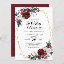 Geometric Gold Frame Burgundy Winter Flowers