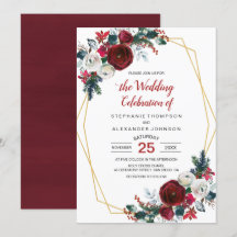 Geometric Gold Frame Burgundy Winter Flowers