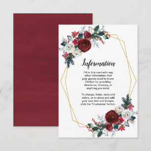 Geometric Gold Frame Burgundy Winter Flowers Invitation