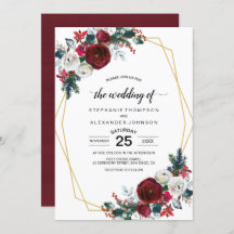 Geometric Gold Frame Burgundy Winter Flowers