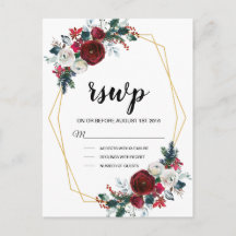 Geometric Gold Frame Burgundy Winter Flowers