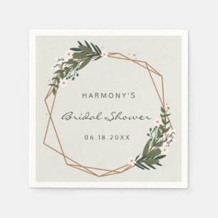 Geometric Gold Frame Greenery Modern Bridal Shower Napkin