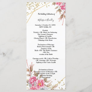 Geometric Gold Frame Pink Floral ceremony Program Programme