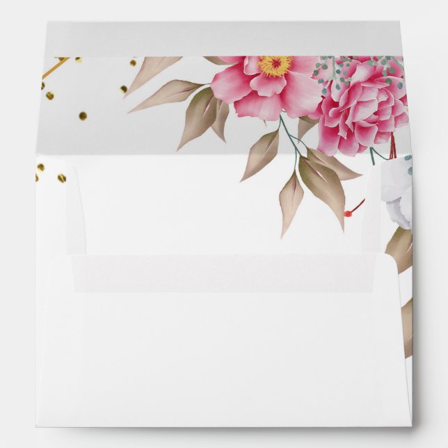 Geometric Gold Frame Pink Floral Envelope (Back (Bottom))