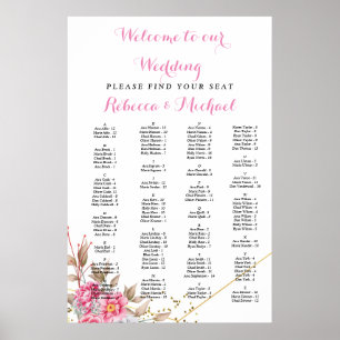 Geometric Gold Frame Pink Floral Poster