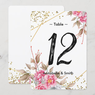 Geometric Gold Frame Pink Floral  table number