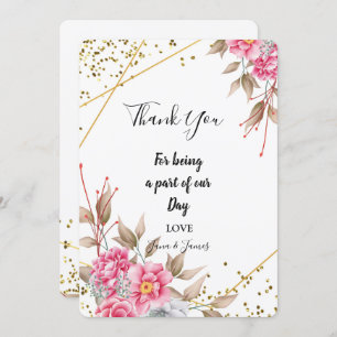 Geometric Gold Frame Pink Floral thank you Invitation