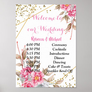 Geometric Gold Frame Pink FloralOrder of Events P Poster