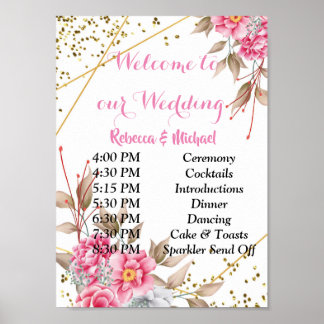Geometric Gold Frame Pink FloralOrder of Events P Poster