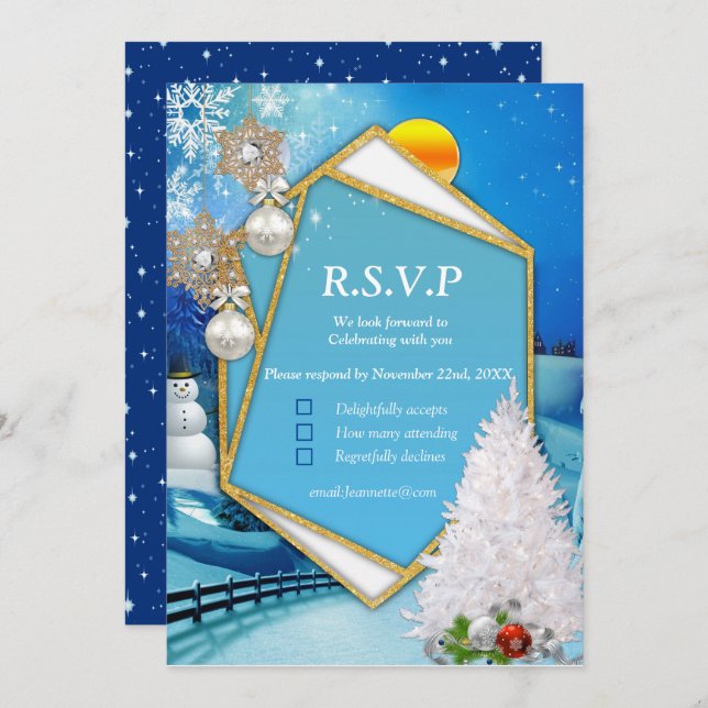 Geometric Gold Frame RSVP Card (Front/Back)