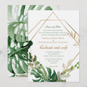 Geometric Gold Frame Tropical Green Palm Leaves Invitation