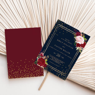 Geometric Gold Glitter and Red Tropical Wedding Invitation