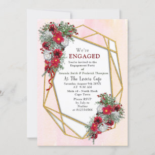 Geometric - Gold Glitter Burgundy Bouquets Invitation