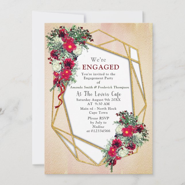 Geometric - Gold Glitter Burgundy Bouquets Invitation (Front)