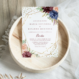 Geometric Gold Glitter Calligraphy Spanish Wedding Invitation