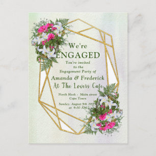 Geometric - Gold Glitter Flower Bouquet Engagement Invitation Postcard