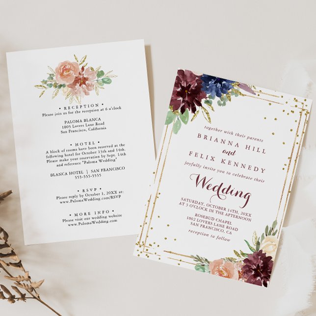 Geometric Gold Glitter  Front & Back Wedding Invitation (Creator Uploaded)