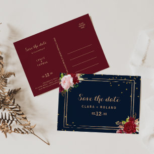 Geometric Gold Glitter Red Tropical Save the Date Postcard