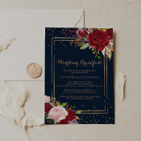 Geometric Gold Glitter Red Wedding Breakfast