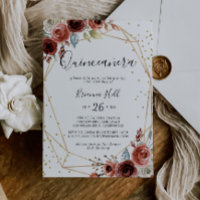 Geometric Gold Glitter Spring Floral Quinceañera