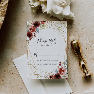 Geometric Gold Glitter Spring Floral RSVP Card
