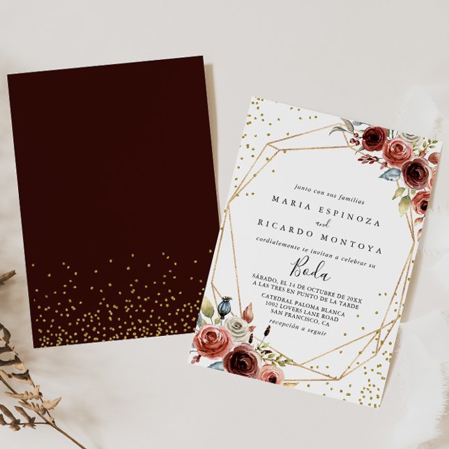 Geometric Gold Glitter Spring Spanish Wedding Invitation (Creator Uploaded)