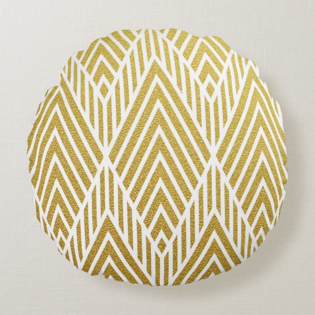 Geometric gold glittering seamless pattern round cushion (Front)