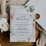 Geometric Gold Green 50th Wedding Anniversary Invitation<br><div class="desc">This geometric gold green 50th wedding anniversary invitation is perfect for a rustic marriage anniversary celebration. The design features hand-painted botanical green and gold foliage with pink,  blush,  white flowers,  adorning an elegant geometric frame.

Change the number to celebrate any anniversary milestone.</div>