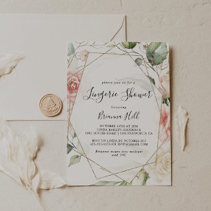 Geometric Gold Green Bridal Lingerie Shower Invitation