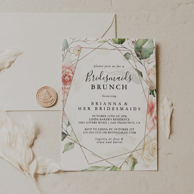 Geometric Gold Green Bridesmaids Brunch Shower Invitation (Creator Uploaded)