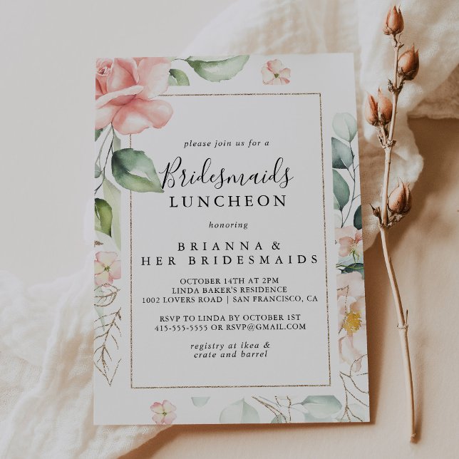 Geometric Gold Green Bridesmaids Luncheon Shower Invitation (Creator Uploaded)