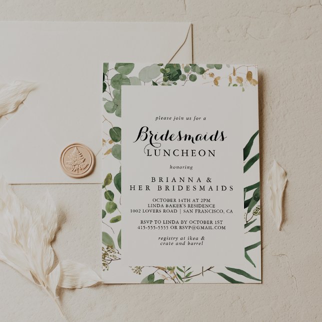 Geometric Gold Green Bridesmaids Luncheon Shower  Invitation (Creator Uploaded)