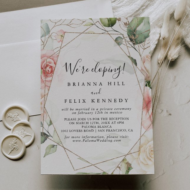 Geometric Gold Green Foliage Elopement Reception Invitation (Creator Uploaded)